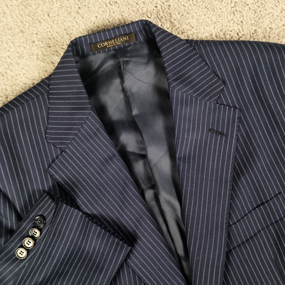 CORNELIANI Mantua Suit Super 130's 42R 36W Virgin Wool Navy Blue Pinstripe